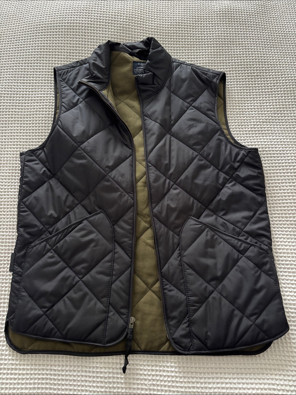 J Crew Quilted Vest in Black/Olive size S